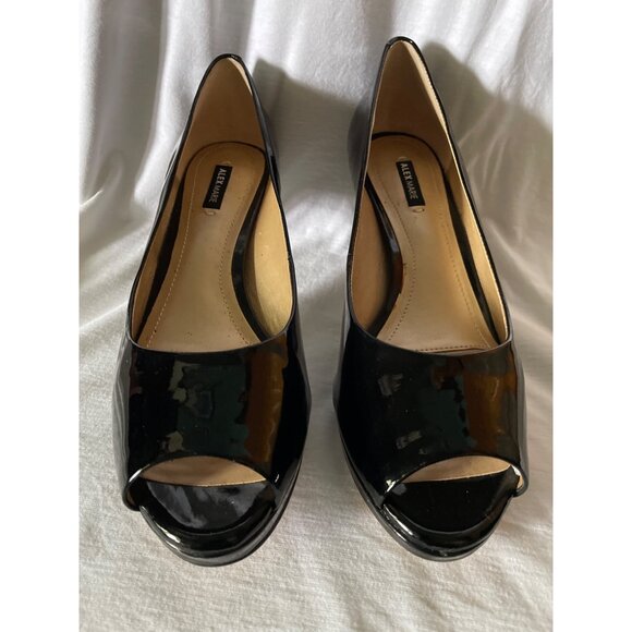 Alex Marie Black Patent Leather Peep Toe Heels 8M - Picture 6 of 8